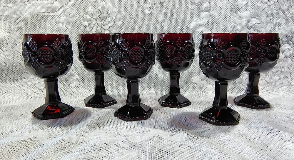 Vintage 1876 Ruby Red Cordial Wine Goblets Glasses Avon Cape Cod 4.5” Set Of 6